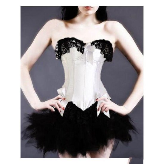 Corset Set White Top and Black Tutu Skirt - Click Image to Close