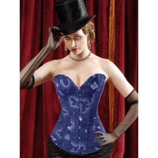 Corset Blue Denim with Butterfly Designs - Click Image to Close