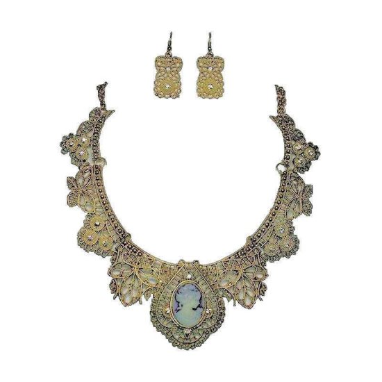Jewelry Set Vintage Lace Cameo Necklace and Earrings - Click Image to Close