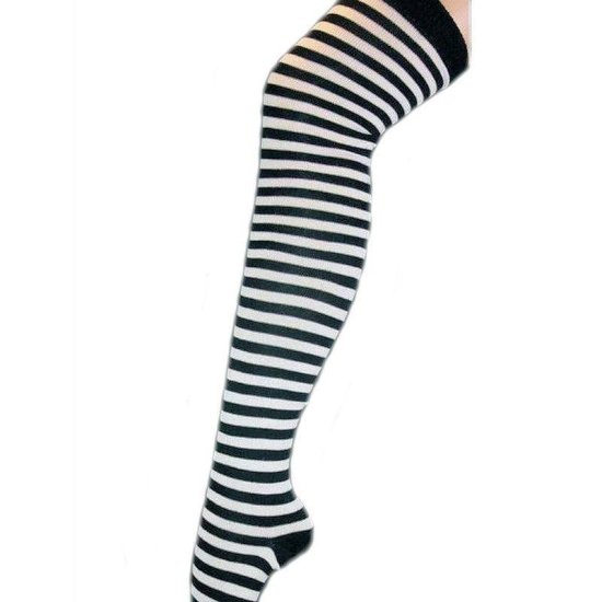 Striped Thigh High Socks Black and White Regular - Click Image to Close