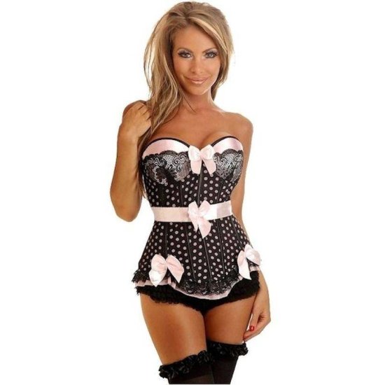 Bustier Black with Pink Trim & Under Wire Bodice - Click Image to Close