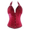 Corset Red Velvet Halter Style with Clip Trim