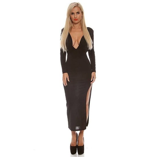 Black Dress Long with Side Slits - Click Image to Close