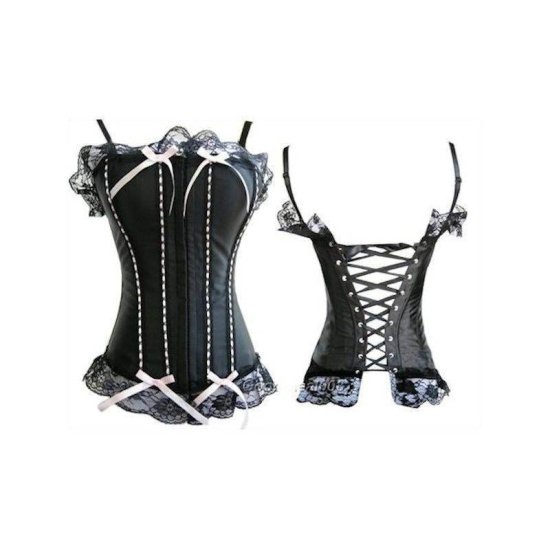 Corset Black with Pink Ribbon Accents - Click Image to Close