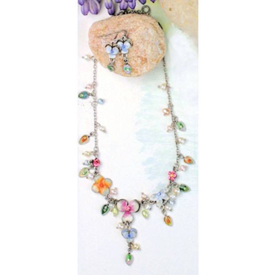 Jewelry Set Floral Spring Necklace and Earrings - Click Image to Close
