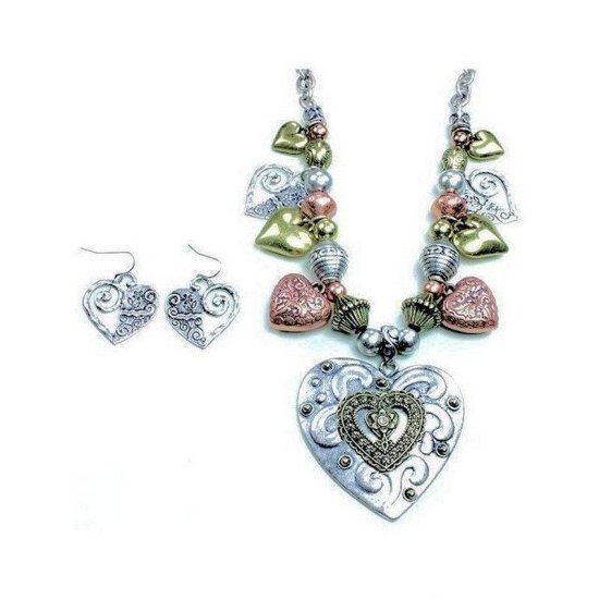 Jewelry Set Vintage Hearts Necklace and Earrings - Click Image to Close