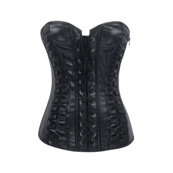 Corset Black Leather Fabric with Lace Up Front - Click Image to Close