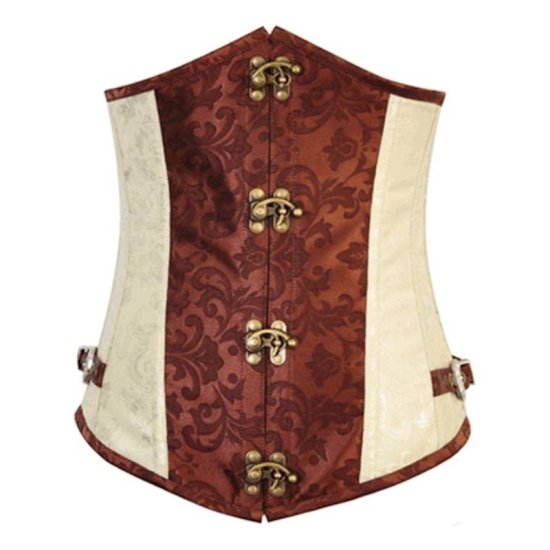Steel Boned Underbust Corset Ivory and Brown - Click Image to Close