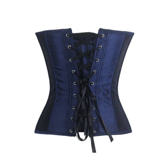 Corset Blue with White Tie and Black Beaded Trim - Click Image to Close