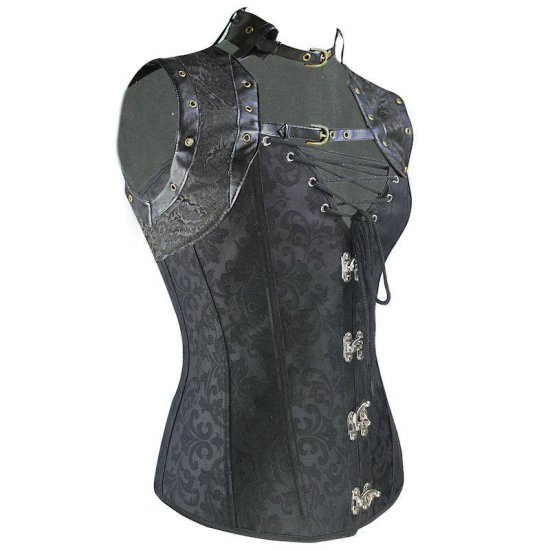 Steel Boned Steam Punk Corset Black with Jacket - Click Image to Close