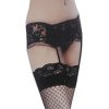 Garters and Stockings Black Fishnet with Lace Belt