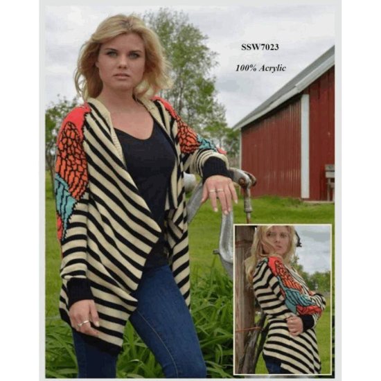 Sweater Supremely Soft Stripes and Feathers Unusual Design - Click Image to Close