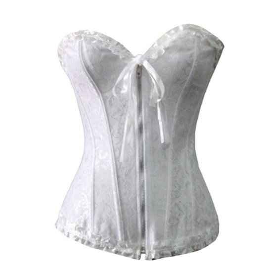 Bridal Corset White Damask with Front Zipper - Click Image to Close