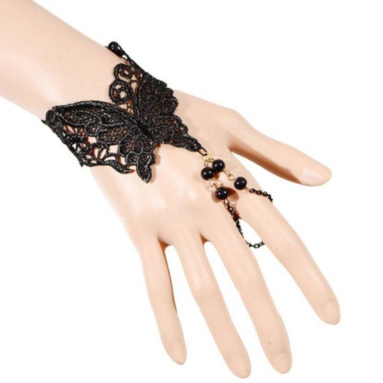 Bracelet Butterfly Delight in Black Lace - Click Image to Close