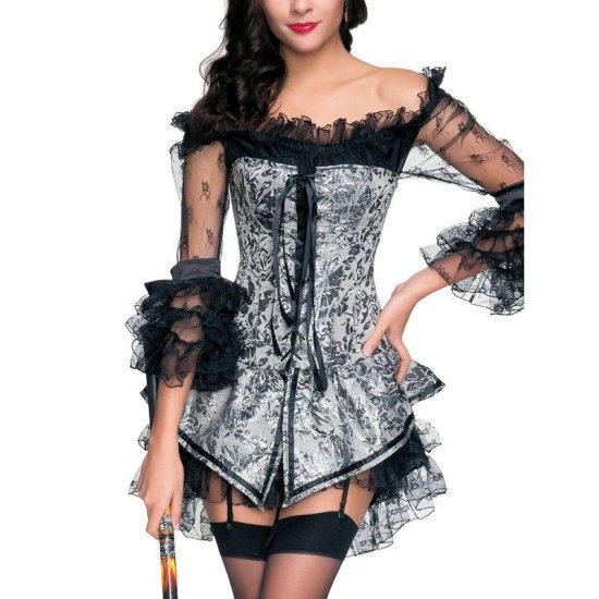 Corset Dress Silver Jumper and Black Lace Dress - Click Image to Close
