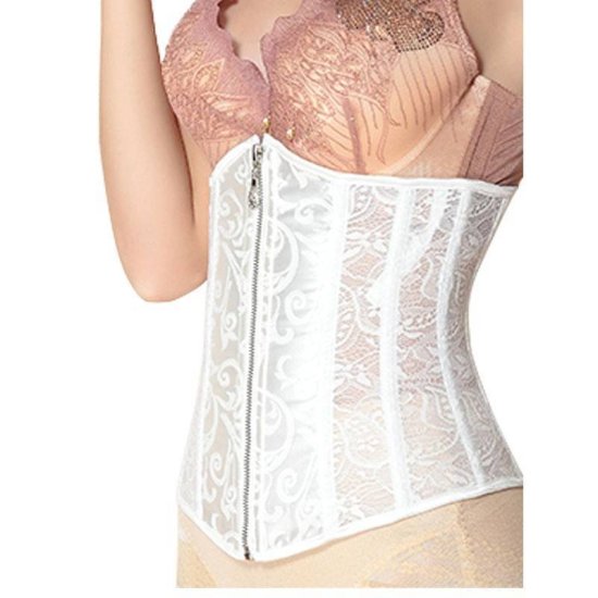 Bridal Corset Steel Boned Underbust White with Zipper - Click Image to Close