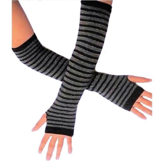 Gloves Finger-less Black and Gray Striped - Click Image to Close