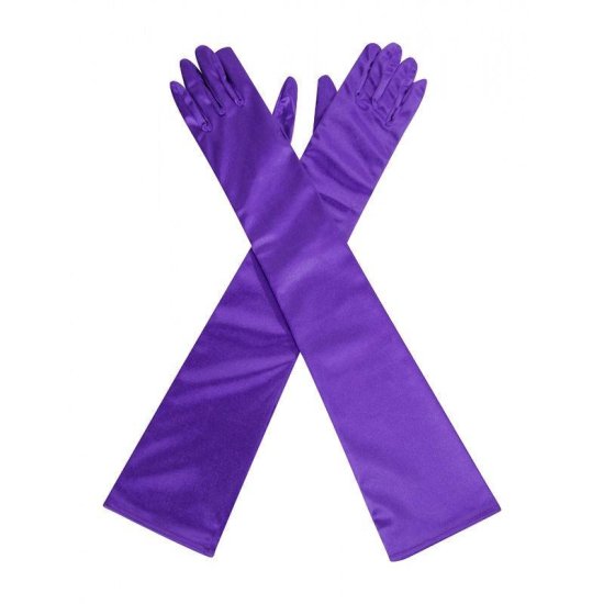 Gloves Purple Satin Long and Glamorous - Click Image to Close