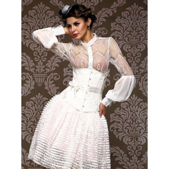 Bridal Corset Steel Boned Underbust White with Bow - Click Image to Close