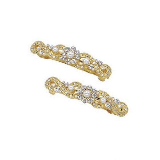 Hair Barrettes Crystal and Pearl Bead Set of 2 - Click Image to Close