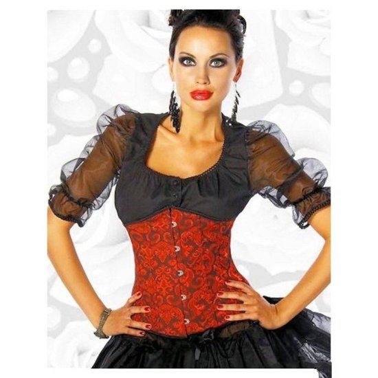 Underbust Corset Red Brocade Fabric - Click Image to Close