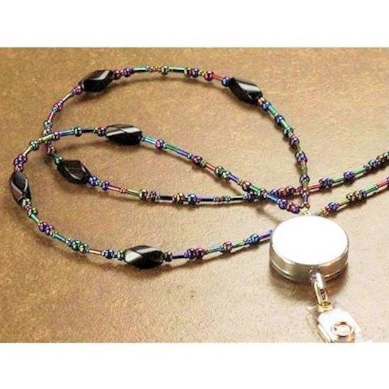 Badge Holder Necklace Bronze Beaded Popover - Click Image to Close
