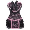 Corset Set Pink with Black Lace Overlay Design