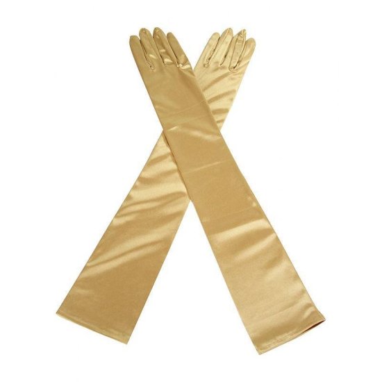 Gloves Gold Satin Long and Glamorous - Click Image to Close