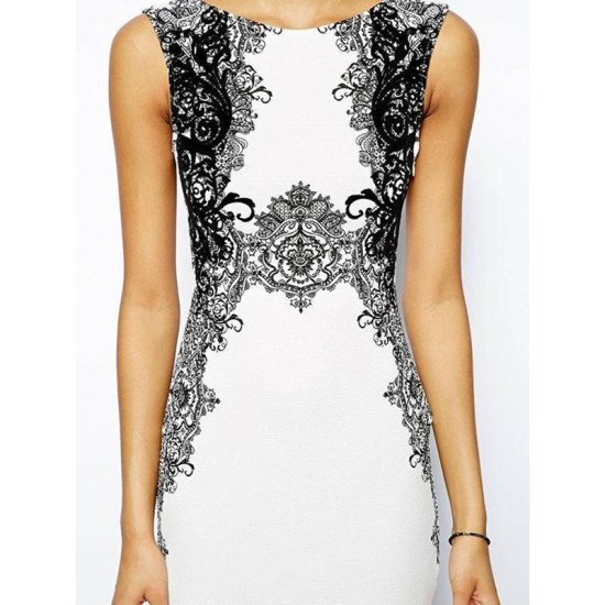 White Dress with Black Design - Click Image to Close