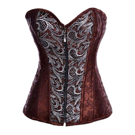 Steel Boned Corset Brown with Filigree Front Panels - Click Image to Close