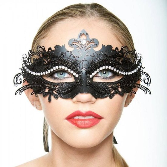 Mask Black Enchanting Minx with Clear Stones - Click Image to Close