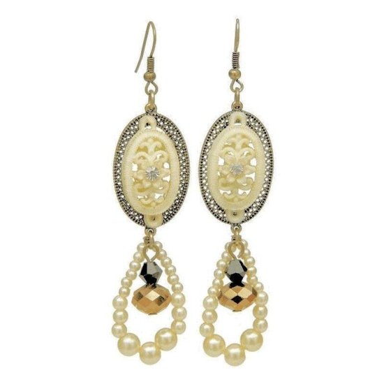 Earrings Lace Charms and Pearl - Click Image to Close