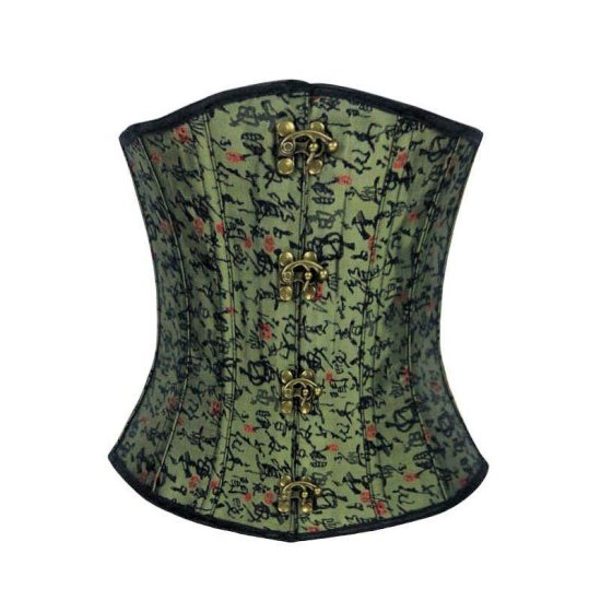 Steel Boned Underbust Corset Green with Hinge Closures - Click Image to Close