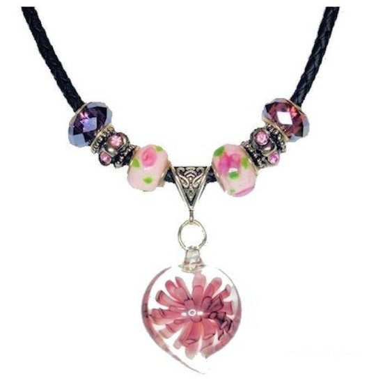 Beaded Necklace Purple Passion Flower - Click Image to Close