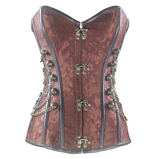 Steel Boned Corset Brown with Hinges Also Plus Sizes - Click Image to Close