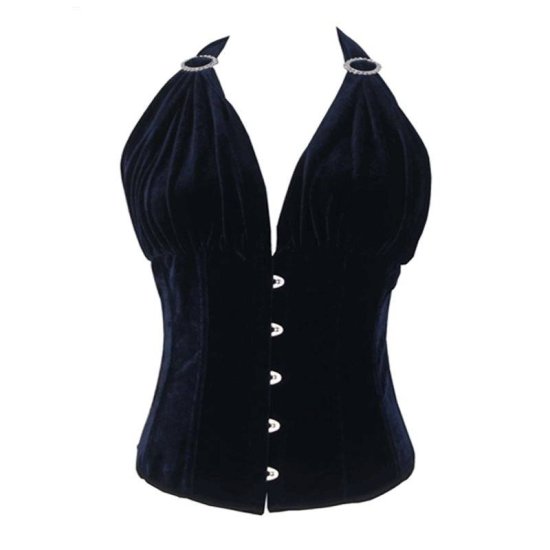 Corset Blue Velvet in Halter Style - Click Image to Close