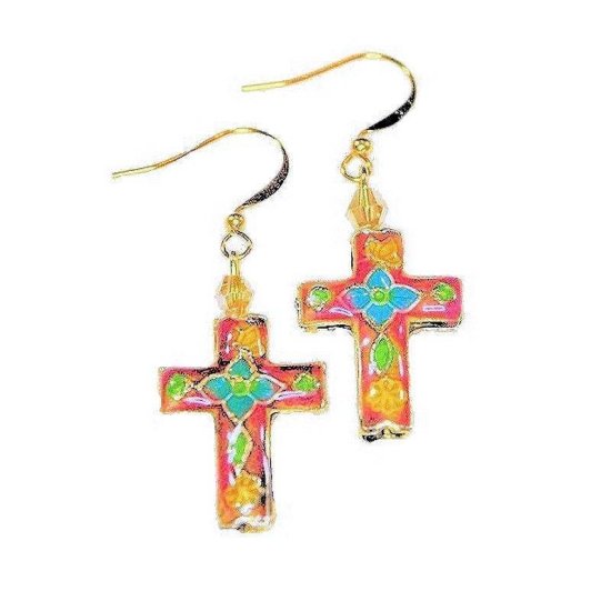 Earrings Cross Beaded Charm - Click Image to Close