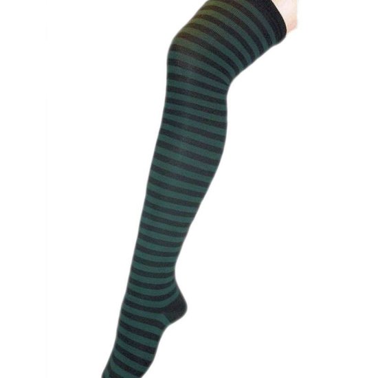 Striped Thigh High Socks Black and Green - Click Image to Close