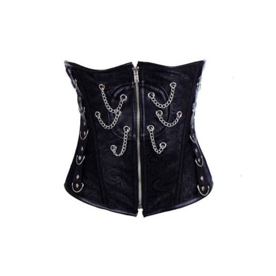Underbust Corset Black with Chain Trim and Hooks - Click Image to Close