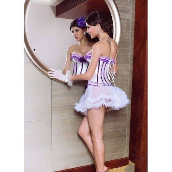 Corset White with Purple Satin Trim - Click Image to Close