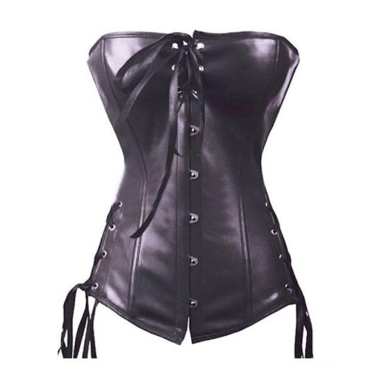 Corset Black Leather Fabric with Lace Up Sides at Hips - Click Image to Close