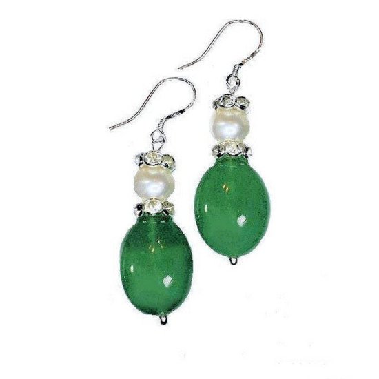 Earrings Pearl and Jade Gemstone - Click Image to Close
