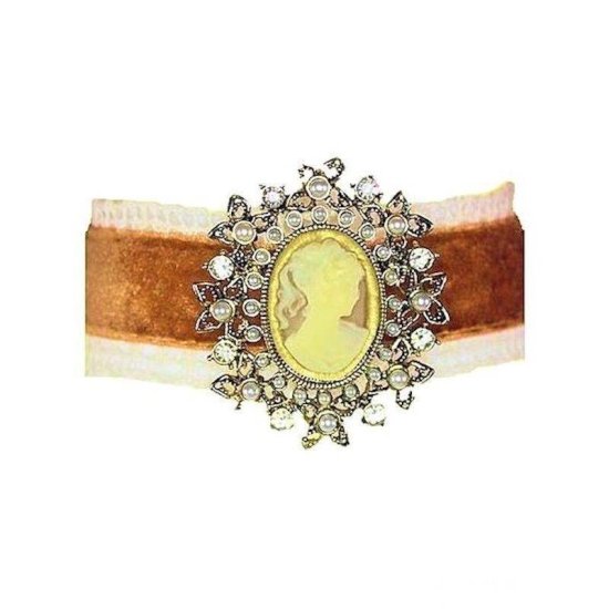 Choker Necklace Antique Gold Velvet Cameo - Click Image to Close