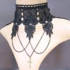 Choker Necklace Black Lace Cross Charm