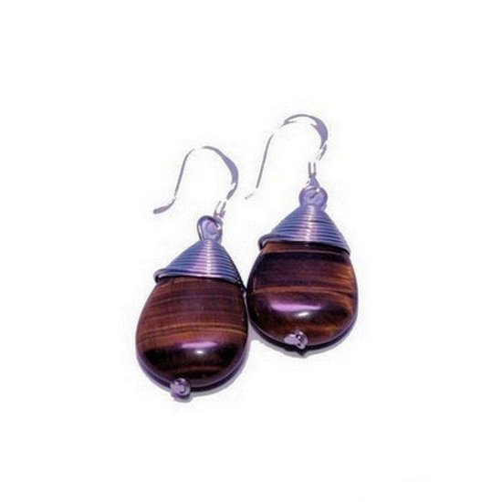 Earrings Tiger Eye Gemstone - Click Image to Close
