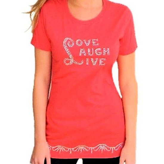 T-Shirt Rhinestone Live Love Laugh in Red by Sabrina Barnett - Click Image to Close