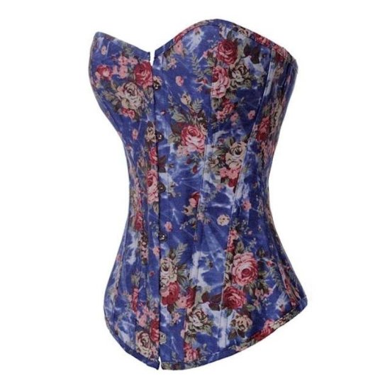 Corset Blue Denim with Rose Designs - Click Image to Close