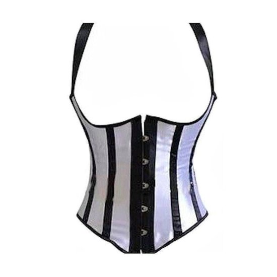 Underbust Corset White Satin with Black Trim - Click Image to Close