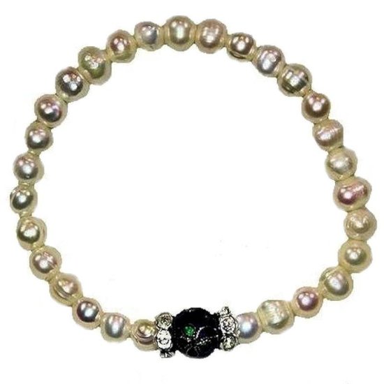 Bracelet Genuine Pearl with Blue Bead Stretch - Click Image to Close