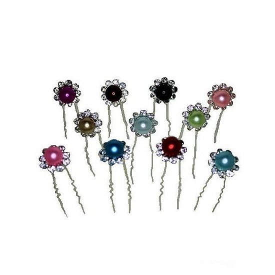 Hair Pin Crystal and Pearl Bead Flower - Click Image to Close